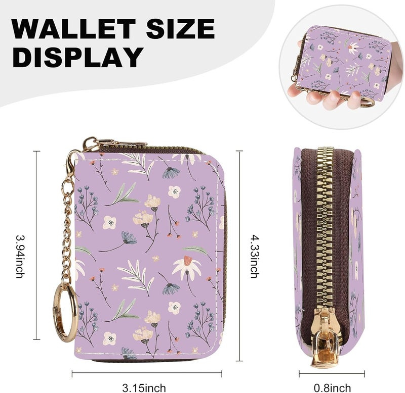 Luoycxy Credit Card Holder for Women,Small Rfid Wallet with Keychain Zipper,Cute PU Leather Card Case Wallet，Accordion Credit Card Wallets Gift,Leaves and Floral Patterns - Image 4